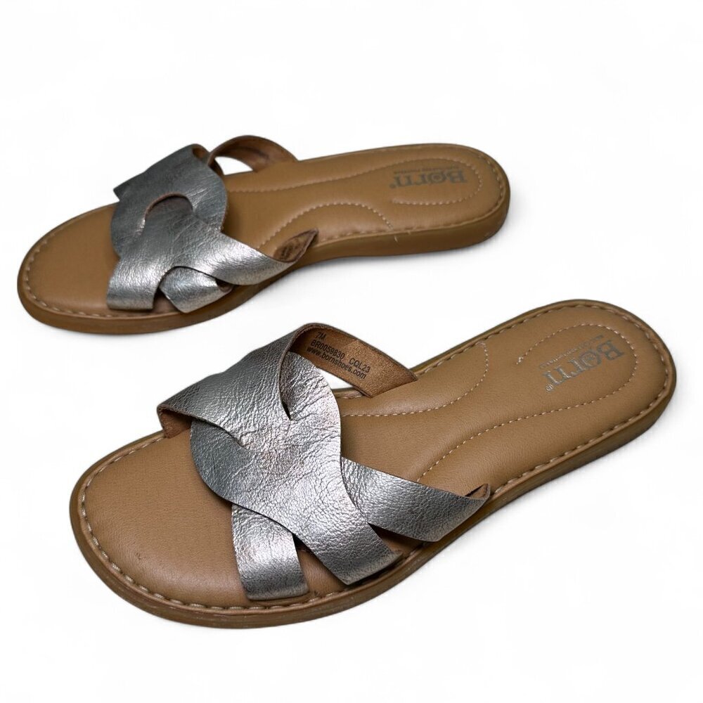 BORN Metallic Isabella Leather Slide Sandal - Light Gold, Sz 7, NWOB